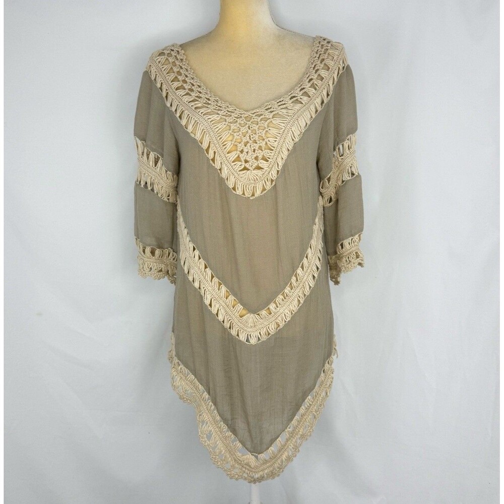 John Fashion Women’s Macrame Crochet Tunic Top Green XL Boho Festival Beachy - Picture 3 of 16